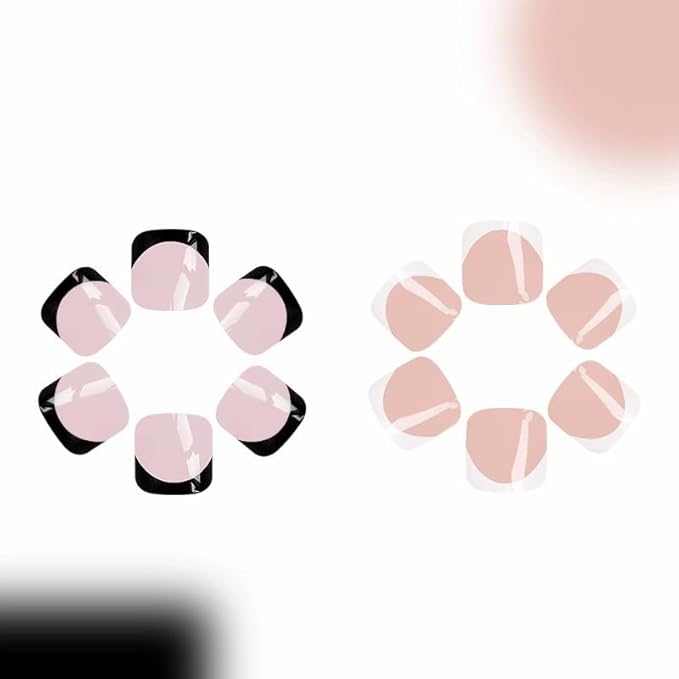 2 Packs 48Pcs French Tip Press on Toenails Short Square Fake Toe Nails Black White Nail Tip Acrylic Toenails Glossy False Nails Reusable Artificial Acrylic Nails for Women Girls Nails Decoration Kit