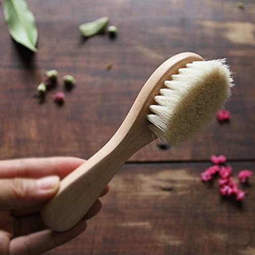 Natural Soft Wool Bristles Dry Facial Cleansing Brush, 6" Face Skin Care Exfoliating Scrub Brush, 2 Pack Wood Handle Face Brush Cleanser.