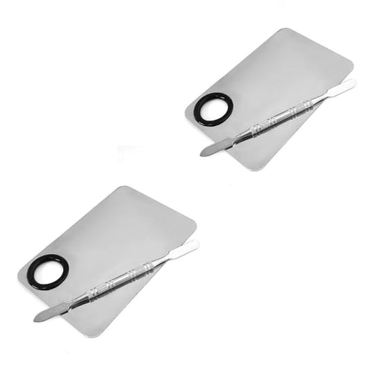 Makeup Mixing Palette, 2 Sets Makeup Plate for Foundation, Palette Makeup Mixing Palette Stainless Steel Cosmetic Mixing Palette with Spatula Tool