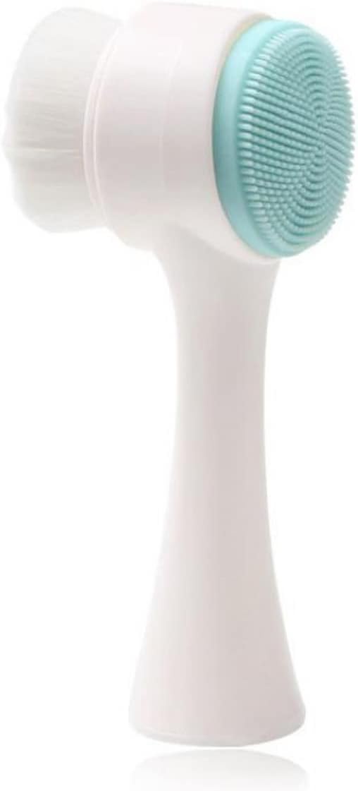Double Sides Face Brush, 3D Stand Vertical Silicone Facial Wash Brush, 2 in 1 Facial Cleansing Brush Manual Dual-action Face Brush for Acne, Clogged Enlarged Pores Sensitive Delicate, Dry Skins (Blue)