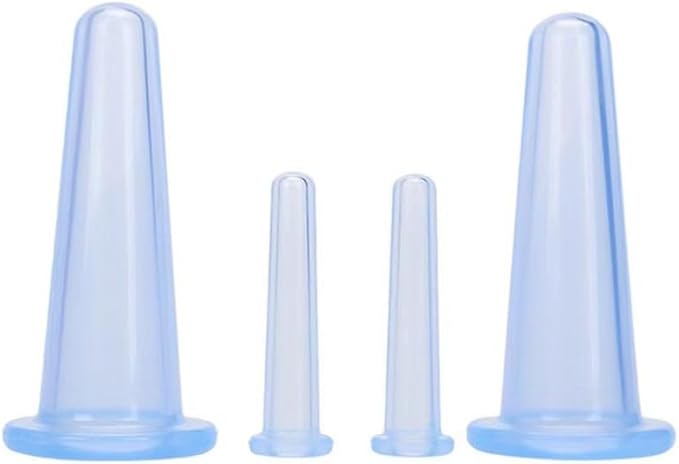 4Pcs Massage Cupping Set Silicone Mini Facial Cups Face Massager Helper Skin Care Neck Back Eyes Massaging Cup Safe to Use, Don't Worry About Burns Health Care Products (Blue)