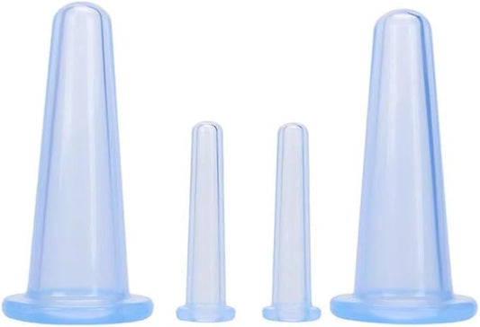 4Pcs Massage Cupping Set Silicone Mini Facial Cups Face Massager Helper Skin Care Neck Back Eyes Massaging Cup Safe to Use, Don't Worry About Burns Health Care Products (Blue)