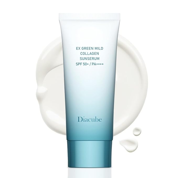 EX Green Mild Collagen Daily Sun Serum, 2.03 Fl Oz SPF 50+ PA++++ | No White Cast | Lightweight Sunscreen Moisturizer | Skin-Friendly, Safe, Clean Ingredients | Lotion-Like Texture | K-Beauty