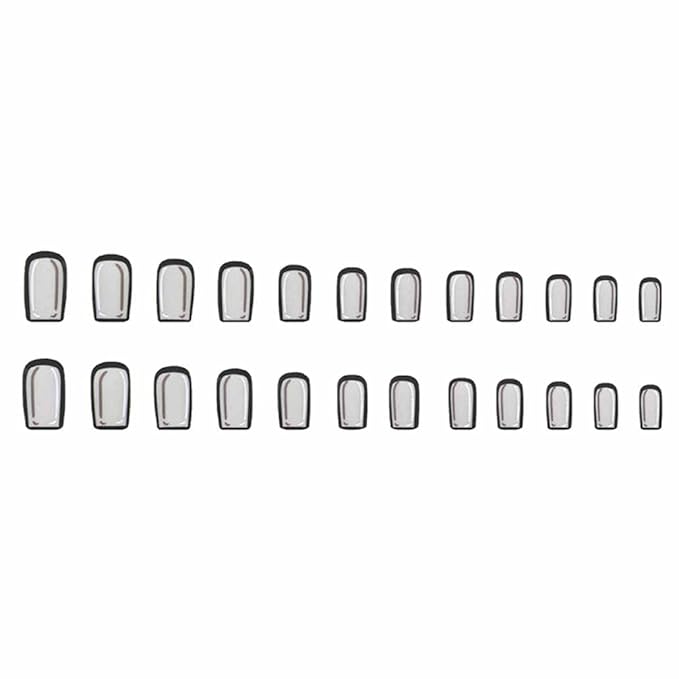 Black Press on Nails Comic Medium Long, Acrylic Fake Nails Square Cartoon False Nails,Artificial Nails for Women and Girls 24 pcs