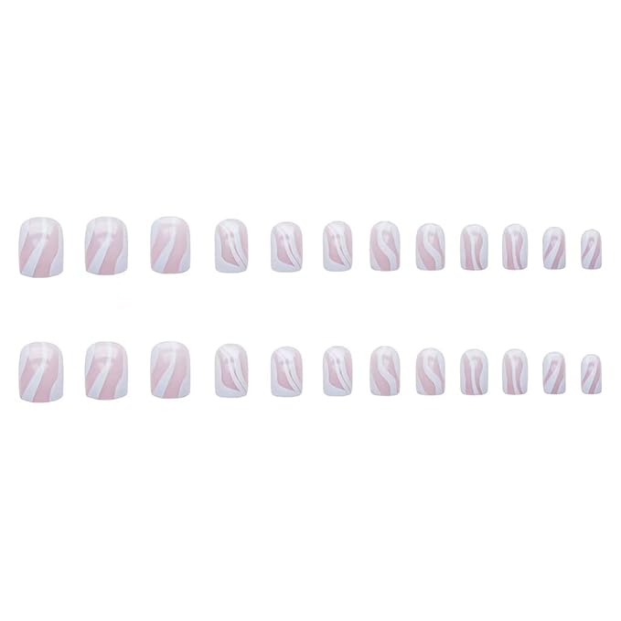 RikView White Press on Nails Medium Length with Swirls Design Square Fake Nails Full Cover Acrylic Nails