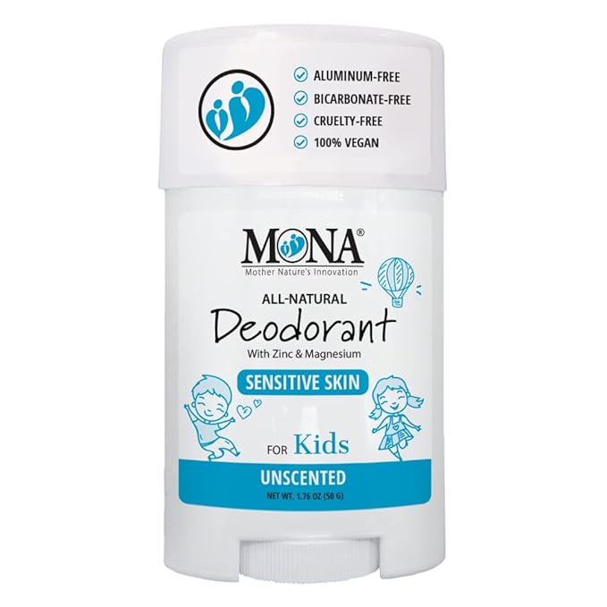 MONA UNSCENTED 100% Natural Deodorant for Kids, Preteens & Teens | Hypoallergenic & Vegan | No Baking Soda, Synthetic Scents or Aluminum | Safe for Kids with Sensitive Skin | (UNSCENTED 1.76 Oz)