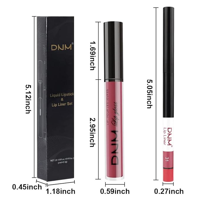 evpct 2Pcs Rose Red Pink Mauve Neutral Color Lip Liner and Matte Lipstick Makeup Sets Vegan Lipstick Lip Liner and Gloss Set Lip Stain Long Lasting Waterproof 24 31#