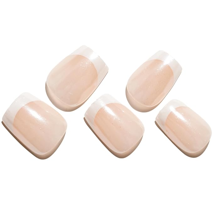 GLAMERMAID Press on Nails Extra Short Square, White French Tip Nude Chrome Spring Handmade Glue on Nails, Glossy Fake Nails Reusable Acrylic False Nails Manicure Kits for Women