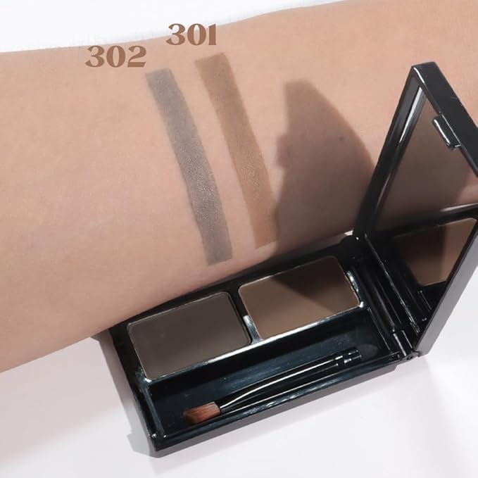 Brow Powder Kit – Long-Lasting Light-Dark Brown Color Brow Filler for Full, Defined Natural Brows, Contour Palette with Double-Ended Brush, sombra para cejas-3#