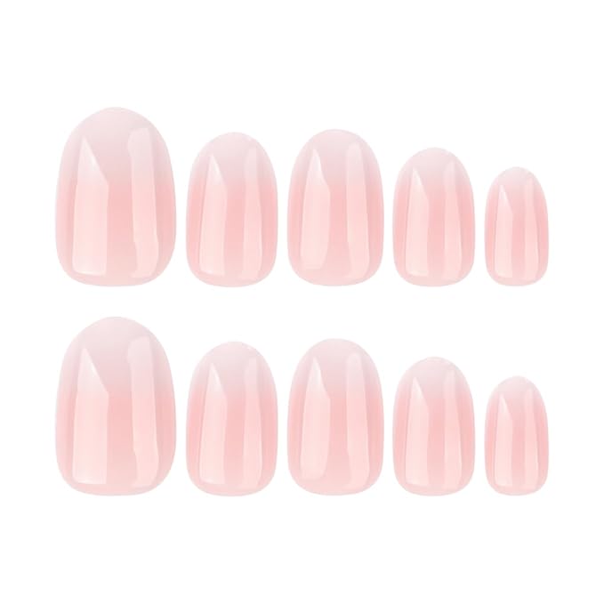 Pink Ombre Press-On Nails, Medium Short Square Shape, Glossy Gel Finish, 24pcs Reusable Nude Gradient Fake Nails Kit for Women, Natural Stick-On Acrylic Nails for DIY Manicure