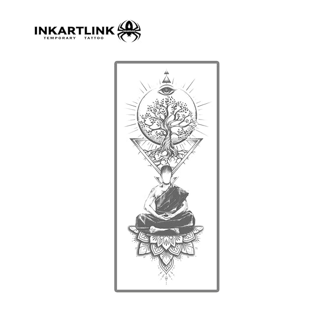 INKARTLINK Semi Permanent Tattoo, party tattoo, beautiful and realistic design, fun tattoo experience, cruelty-free, non-reflective, waterproof (Buddha)