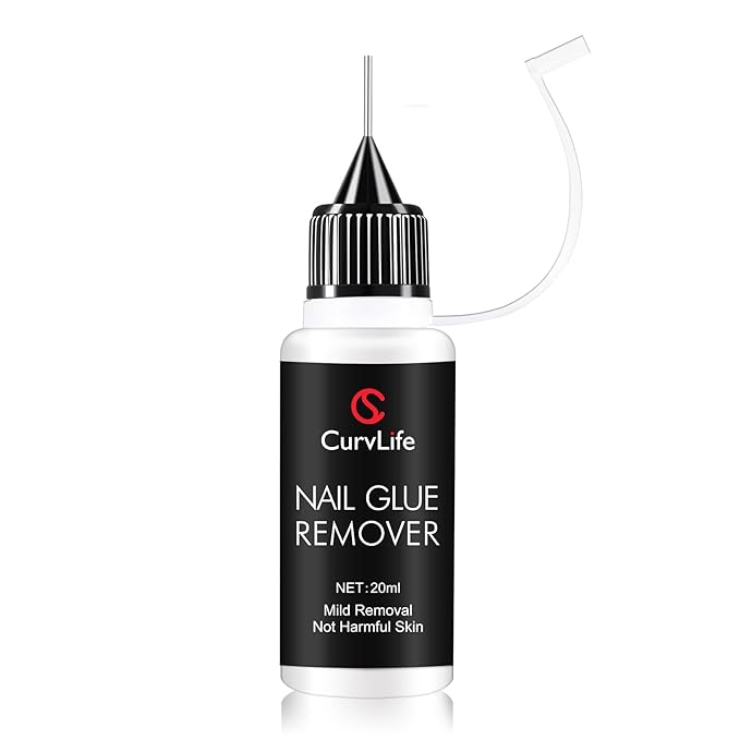 Curvlife 20ml Pinpoint Nail Glue Remover for Press on, Multi-Functional Remover for Nails Tips, Gentle Glue Remover for Gel x Nails, Non-Acetone Nail Polish Remover