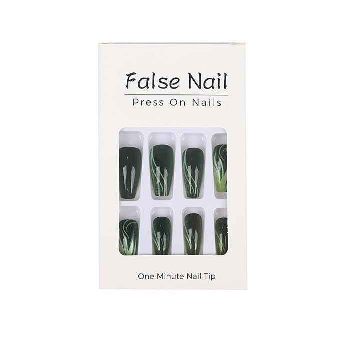 Long Press on Nails Coffin Fake Nails Green False Nails Ombre Artificial Nails Gradient Cute Nails Stick on Nails for Women 24pcs