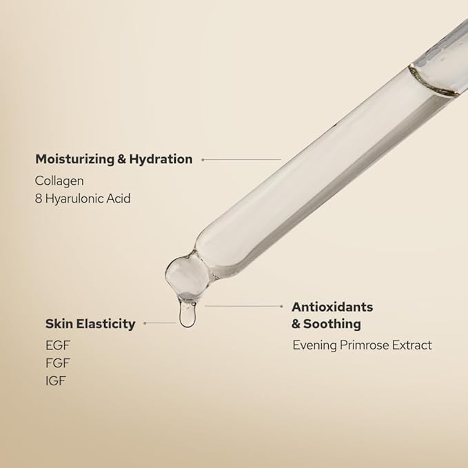 EGF Peptide Ampoule, Epidermal Growth Factors, Peptide, Collagen, Hyaluronic Acid, and Evening Primrose Extract for Skin Elasticity and Skin Cell Renewal, Korean Skincare (1.86 fl oz)