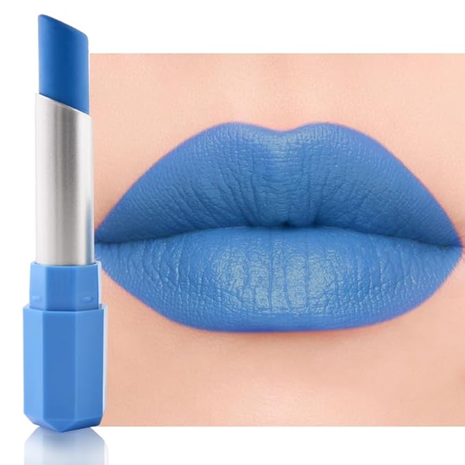 Sky Blue Matte Lipstick - Pigmented Lip Crayon & Face Paint Stick for Women Everyday Halloween Birthday Party Wear, Younger-Looking Lip Makeup, Labial para fiesta de disfraces 16