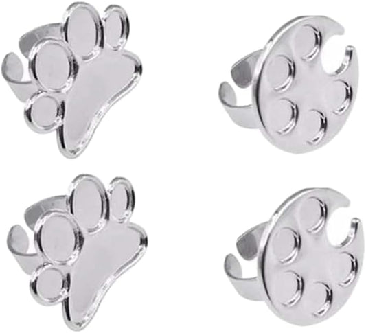 Mini Manicure Palette,4PCS Nail Display Board,Metal Nail Art Polish Holder,Paint Palette Finger Ring,Stainless Steel Makeup Mixing Palette Ring