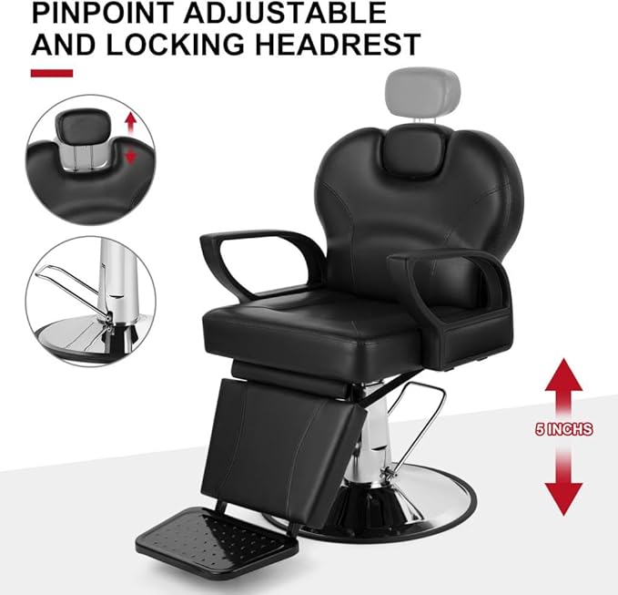 Artist hand Reclining Salon Chairs for Hair Stylist, Heavy Duty Barber Chairs for Barbershop, Hydraulic Salon Shampoo Chair with Headrest and Footrest, 360 Degree Swivel, Spa Beauty Equipment