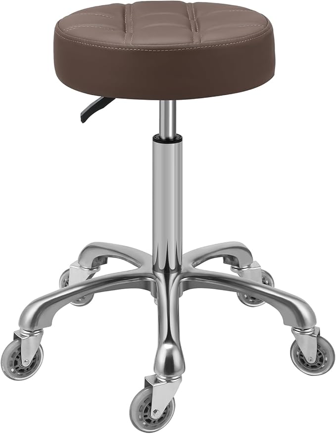 Kaleurrier Adjustable Rolling Stool for Salon: Heavy Duty Swivel Chair with Wheels for Hairdresser Esthetician Lash Tech - Spa Home Office Kitchen Dental Tattoo Shop Use - Seat Height 22”-30” - Brown