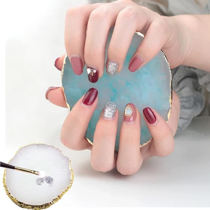 Resin Nail Art Palette, Nail Art Painting Mixed Color Palette Gold Edge Nail Gel Color Makeup Display Board (Pink+White)