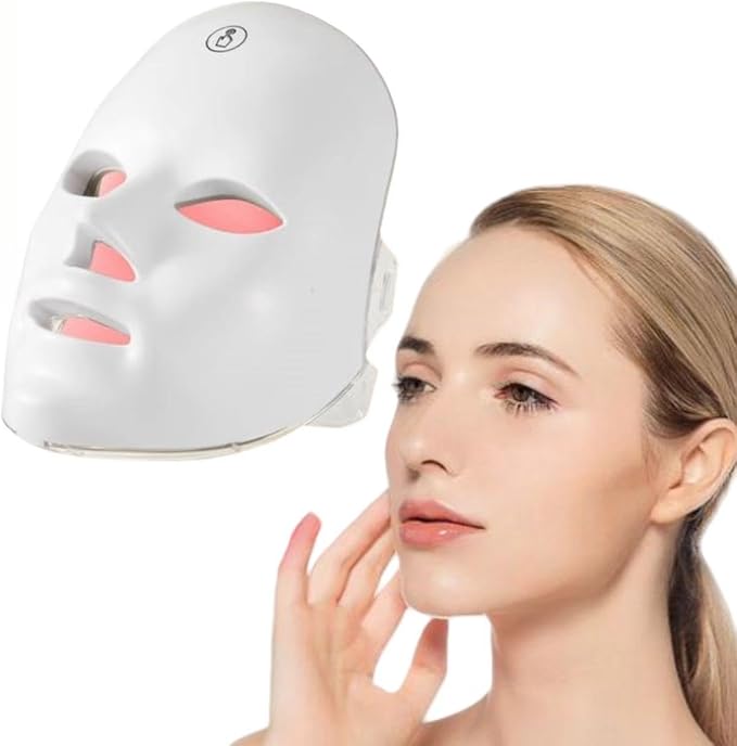 Multi-Color LED Glow Facial Mask - Rechargeable Beauty Lighting Device with Auto Timer (White)