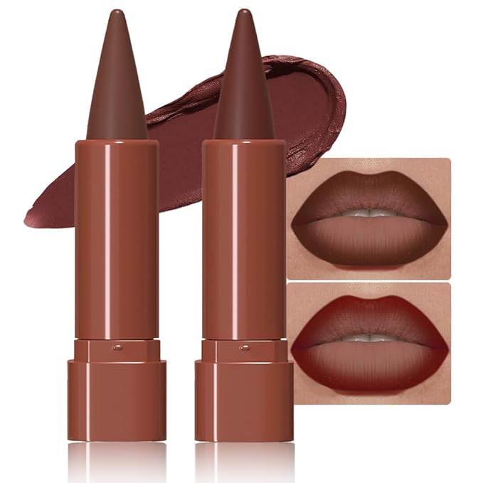 2Pcs Gradient Matte Lipstick Crayon Lip Liner pencil, Flawless Contour Gradual Ombre Effect lip Pencil, Lipstick for Women Long Lasting Waterproof Smudge Proof Lipstick Pencil 05#+08#