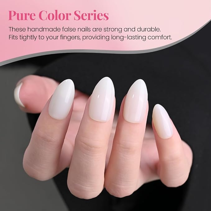 evpct Glossy Press on Nails Short Almond Short for Women, Grey White Fake Nail with Glue Salon Quality Reusable Stick on Nails In 15 Sizes 30Pcs Full Cover False Nail Soft Gel Set Kit for Gift, 13