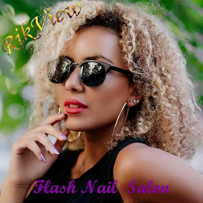 RikView French Tip Press on Nails Medium Fake Nails Blue Stick on Nails with Flowers Design Square Yellow Nails for Women