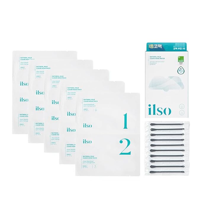 ilso Natural MILD Clear Nose Patch/Blackhead Remover for Nose/Targets PORES & PIMPLES/Facial Skin Care/Dermatologist Approved/Korean Skin Care to Absorb Acne Nose GUNK (5 PCS)