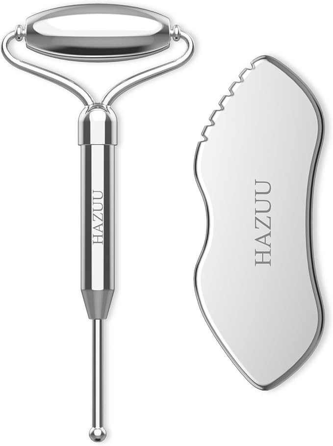 Stainless Steel Gua Sha Face Rollers&Acupuncture Pen - Metal Roller for Eyes & Neck, Anti-Aging Facial Massage Tools, Gua Sha Facial Tool Kit (JGS-2)