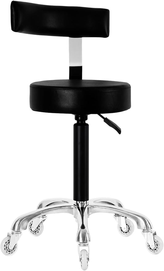 Swivel Rolling Stool Round Chair,Thick Sturdy Padding,Adjustable Stool with Wheels for Doctor,Medical,Massage Salon,Office,Shop(Black,with Back)