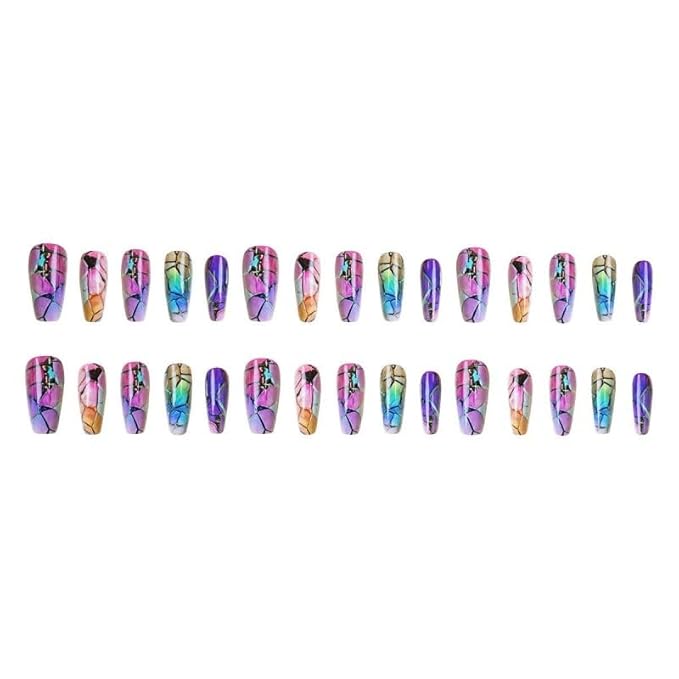 Long Press on Nails Coffin Shape with Marble Design Fake Nails Hot Girl Glue on Nails for Prom and Party Gift for Women 24pcs
