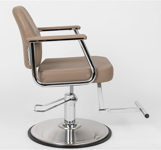 Zaria Wide Salon Styling Chair, Round Chrome 360° Swivel Hydraulic | Minerva Beauty (Taupe)