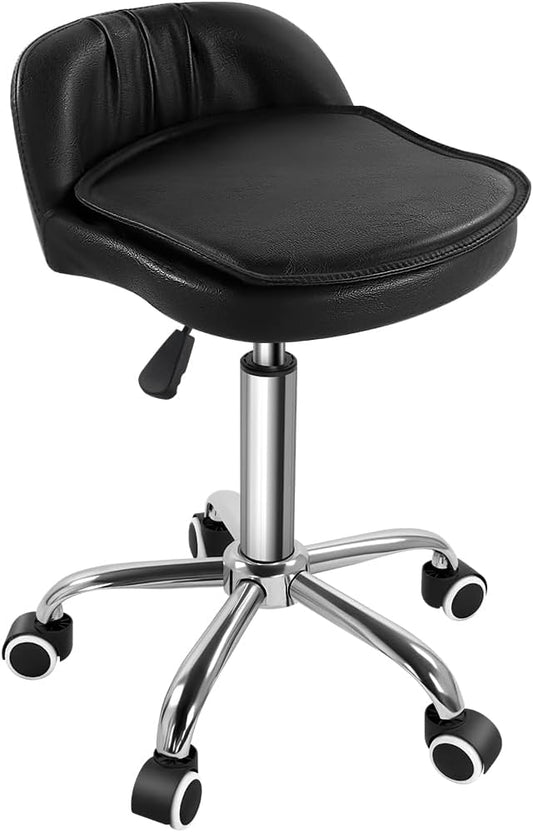 Rolling Stool Swivel with Wheels Height Adjustable Stool with Low Back Rolling Chair for Office Kitchen Desk Home Salon Shop Lab Counter (Black)