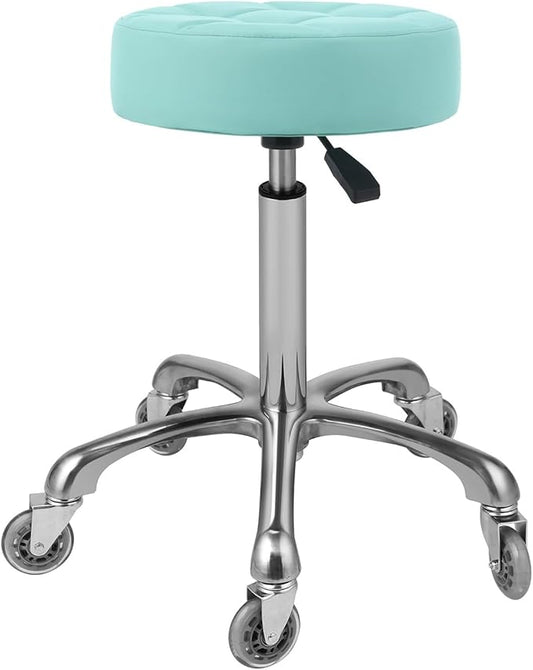 Kaleurrier Adjustable Rolling Stool for Salon: Heavy Duty Swivel Chair with Wheels for Hairdresser Esthetician Dentist - Spa Home Office Kitchen Dental Tattoo Shop Use - Seat Height 22”-30” - Green
