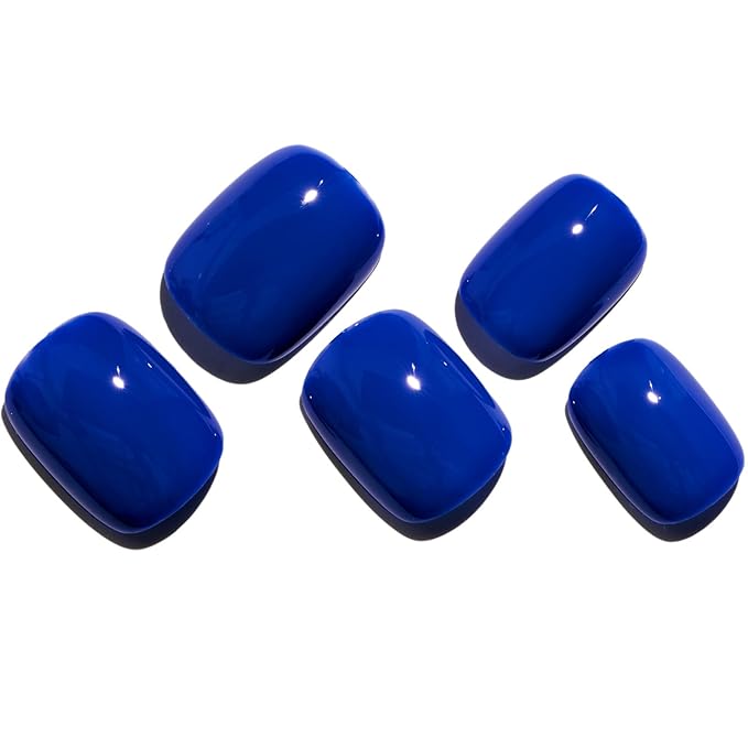 GLAMERMAID Extra Short Press on Nails 24PCS, Royal Blue Jelly Fall Gel Glue on Nails, Glossy Round Reusable UV Finish Fake Nails Acrylic False Nails Manicure Kits for Women