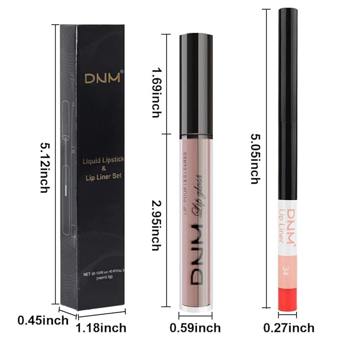 evpct 2Pcs Mauve Nude Neutral Color Lip Liner and Matte Lipstick Makeup Sets Vegan Lipstick Lip Liner and Gloss Set Lip Stain Long Lasting Waterproof 24 34#