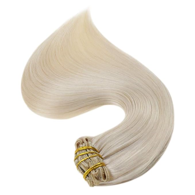 Full Shine Platinum Blonde Hair Extensions Clip ins 16 Inch Blonde Clip in Extensions Real Human Hair Triple Weft Seamless Hair Extensions for Women 7 Pcs 120 Grams