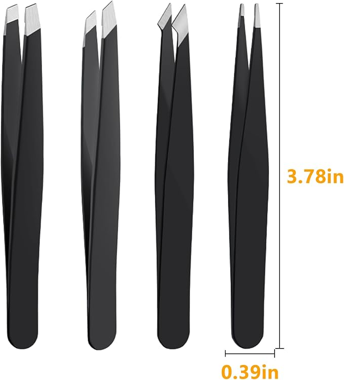 4 PCS Stainless Steel Tweezers Set – Precision Tweezers for Ingrown Hair, Facial Hair, Splinter, Blackhead and Tick Remover