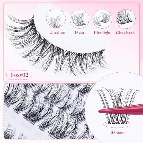 Lash Clusters Kit 432pcs Wispy Lashes Clusters Lash Clusters Clear Band Eyelash Clusters Natural Look Lash Extension Kit Invisible Band Lashes 0.07D