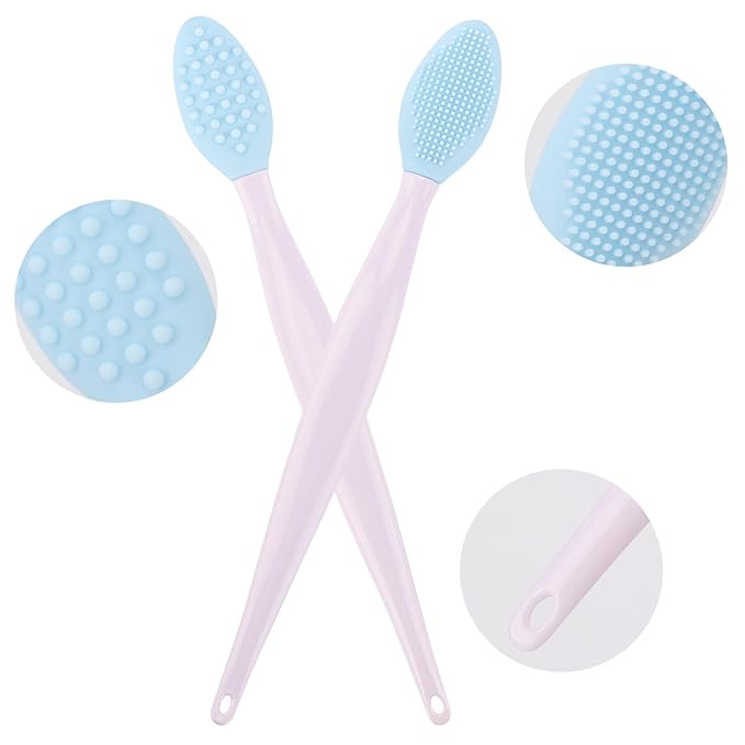 9 PCS Lip Scrub Brush, Double-Sided Lip Scrubber Exfoliator Silicone Lip Brush Tool for Men Women, Lip Lightening for Dark Lips- 3 Colors