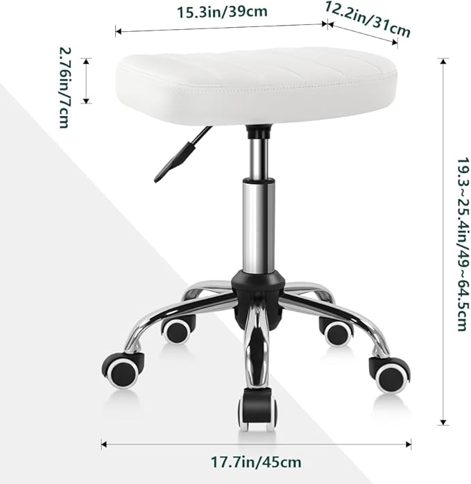 White Minimalist Square Swivel Stool with Wheel for Work SPA Shop Massage Height-Adjustable and Cost-Effective Rolling Stool Chair