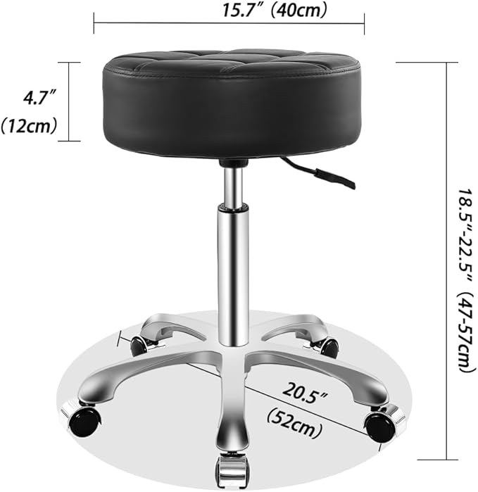 Rolling Stool with Wheels, Thick Cushion Heavy Duty Esthetician Hydraulic Chair Stool for Work Medical Tattoo Salon Office (Black)