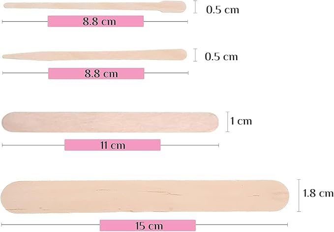 Mibly 4 Style Assorted Wooden Wax Sticks for Body Legs Face and Small Medium Large Sizes Eyebrow Waxing Applicator Spatulas for Hair Removal or Wood Craft Sticks (Pack of 1000)