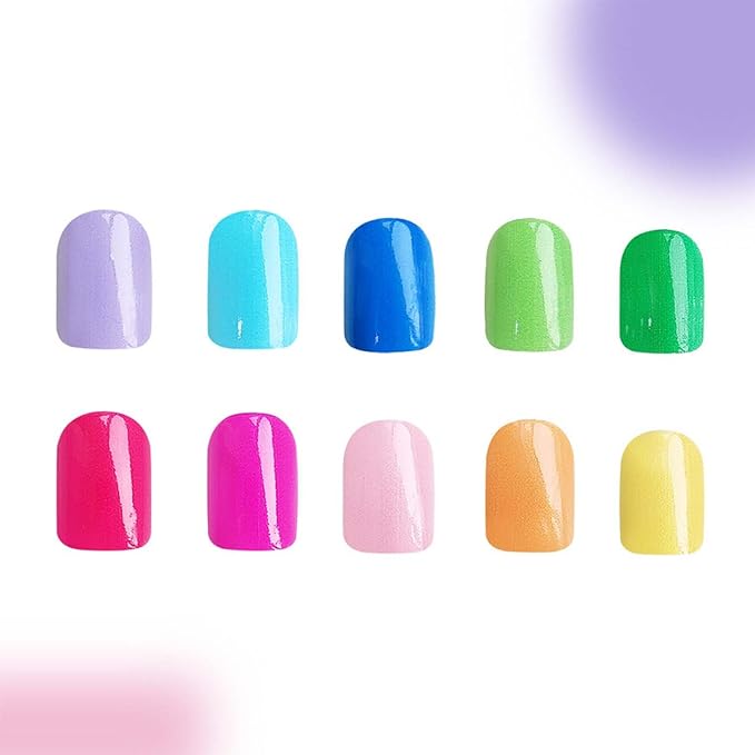 Short Press On Nails Square Fake Nails Colorful With Design Summer False Nails Acrylic Artificial Nails Glossy Glue On Nails Reusable Full Cover Stick On Nails For Women Manicure Decorations 24pcs