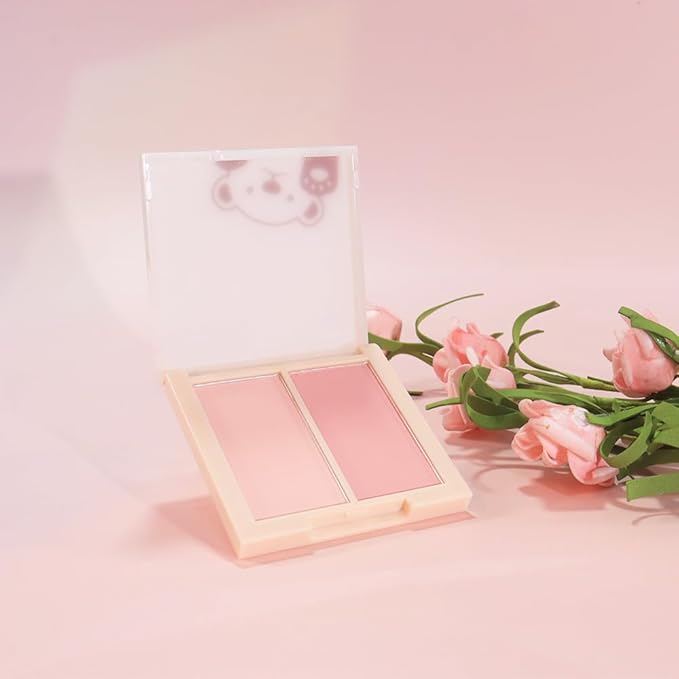 Dual Powder Matte Blush Palette – Soft Pink & Rosy – Matte Finish, Buildable Long Lasting Face Blush Makeup,Lightweight, Vegan, Cruelty-Free, Natural Pink Blush for All Skin Tones 02#