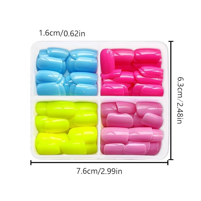 4 Packs 96Pcs Square Press on Nails Short Solid Fake Nails Glossy Shiny Acrylic False Nails Full Cover, Glue Stick On Nails for Women's Manicure