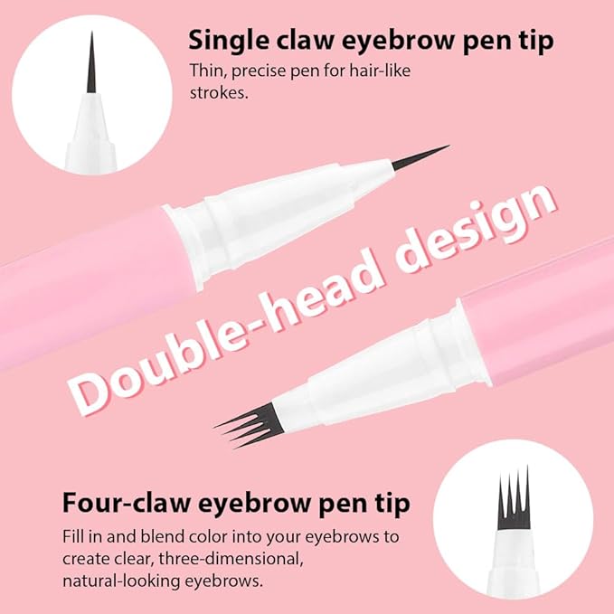 evpct 1Pcs Dark Brown Magic Microblading Dual-Ended Eyebrow Contouring Pen Brow Pencil, with 4 Brush Micro-Fork-Tips Applicator and Precise Brush-Tip, Hair Like Strokes, with Dual-ended Eyebrow Brush