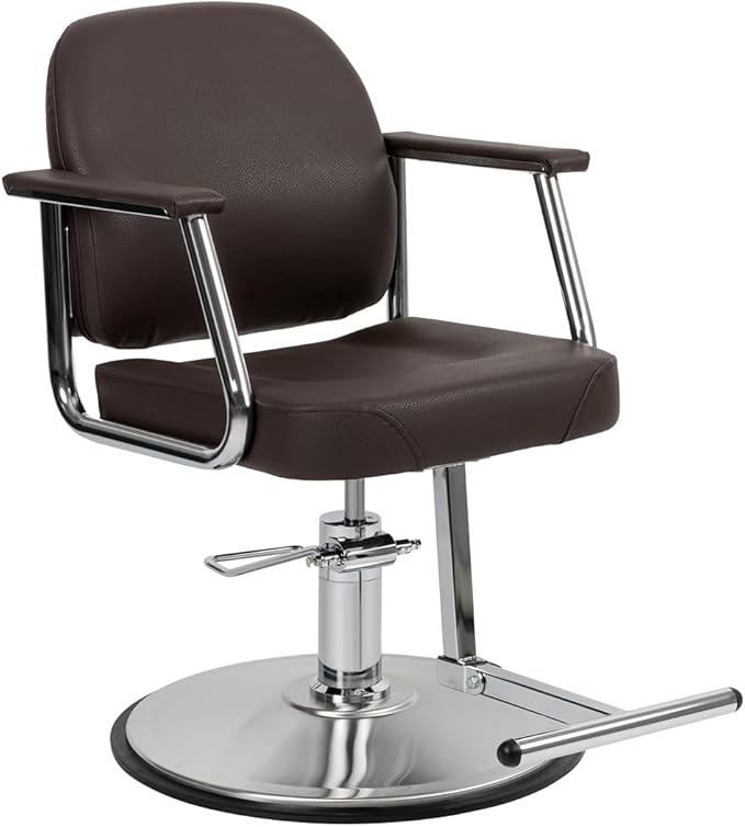 Zaria Wide Salon Styling Chair, Round Chrome 360° Swivel Hydraulic | Minerva Beauty (Espresso)
