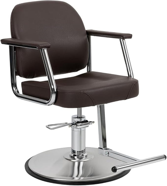 Zaria Wide Salon Styling Chair, Round Chrome 360° Swivel Hydraulic | Minerva Beauty (Espresso)