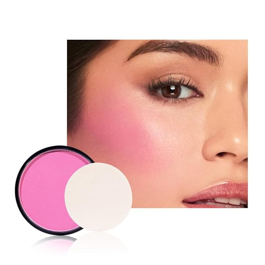 Natural Single Matte for Face Cheeks Blush with Makeup Powder Puff, Rose Pink Monochrome Blush Cream Powder Makeup Palette Blushes Long-lasting Color Blendable Foundation for Women Every Day 01